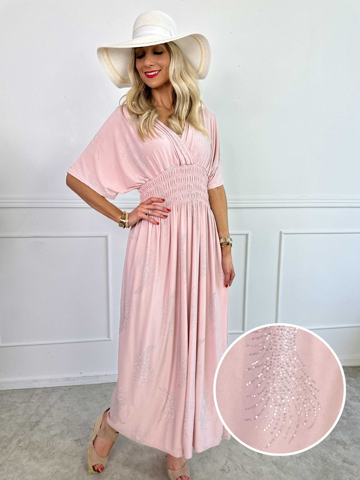 Pams Leaf Crystal - Lang elastisk kjole med mønster af similisten